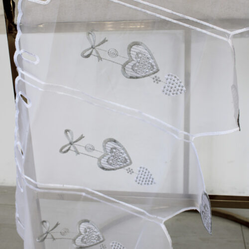Kész függöny Alíz Konyhai vitrázs voile Szürke Szivecske minta 150x45 cm