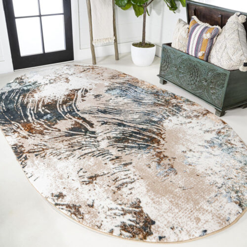 Modern szőnyeg Mykonos 7912 (Grey-Gold) Ovális 60x80cm Szürke-Arany