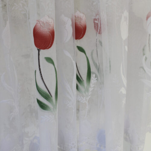 Kész függöny Aurora fehér Piros tulipán minta 500x250cm