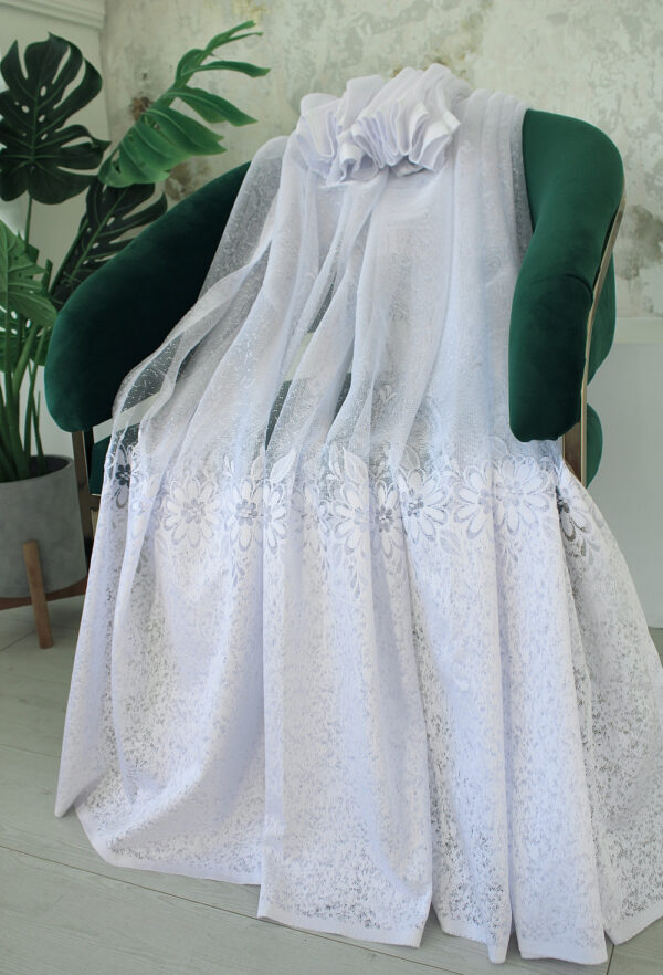 Kész függöny Azrah fehér Márvány margaréta minta 400x180cm