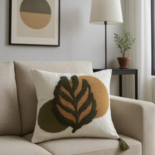 Boho zöld leveles pàrnahuzat 45x45cm