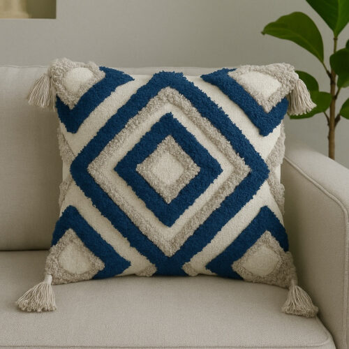 Boho Kék rombusz párnahuzat 45x45cm