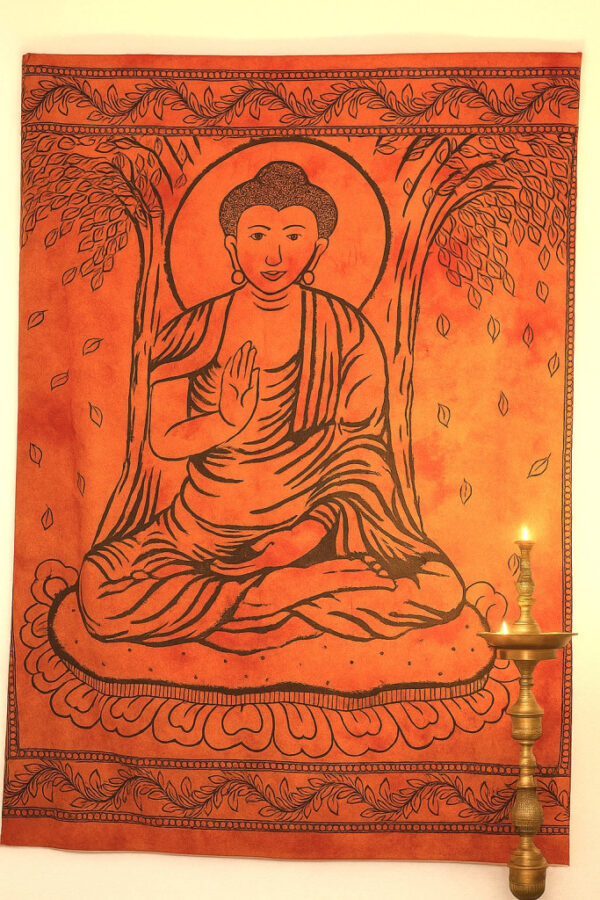 Indiai Ágytakaró Buddha pamut Narancs 205x230cm