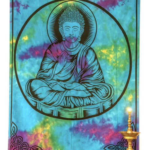 Indiai Ágytakaró Buddha pamut Türkizkék színes 205x230cm