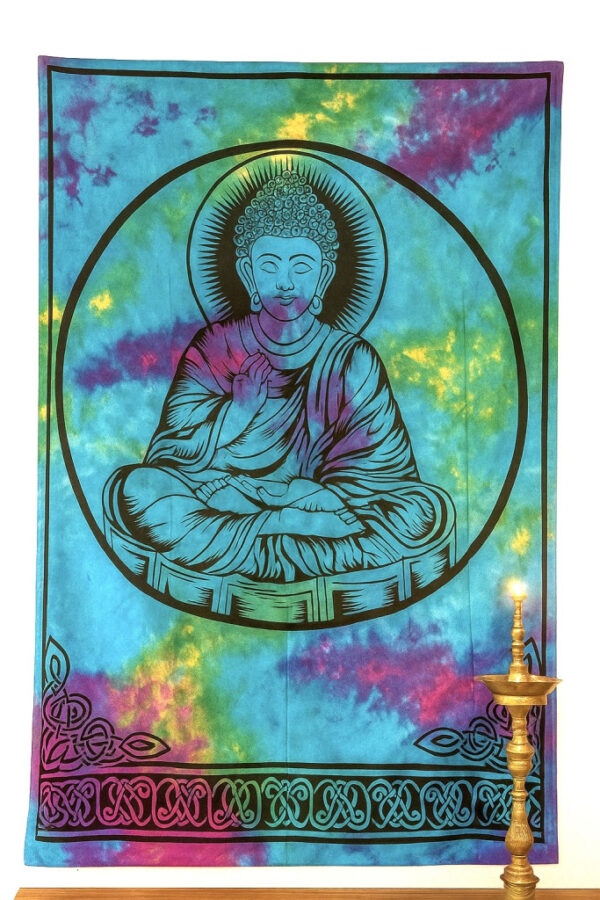 Indiai Ágytakaró Buddha pamut Türkizkék színes 205x230cm