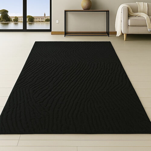 Modern szőnyeg Luxor hullámos (Black) 66x220cm Fekete