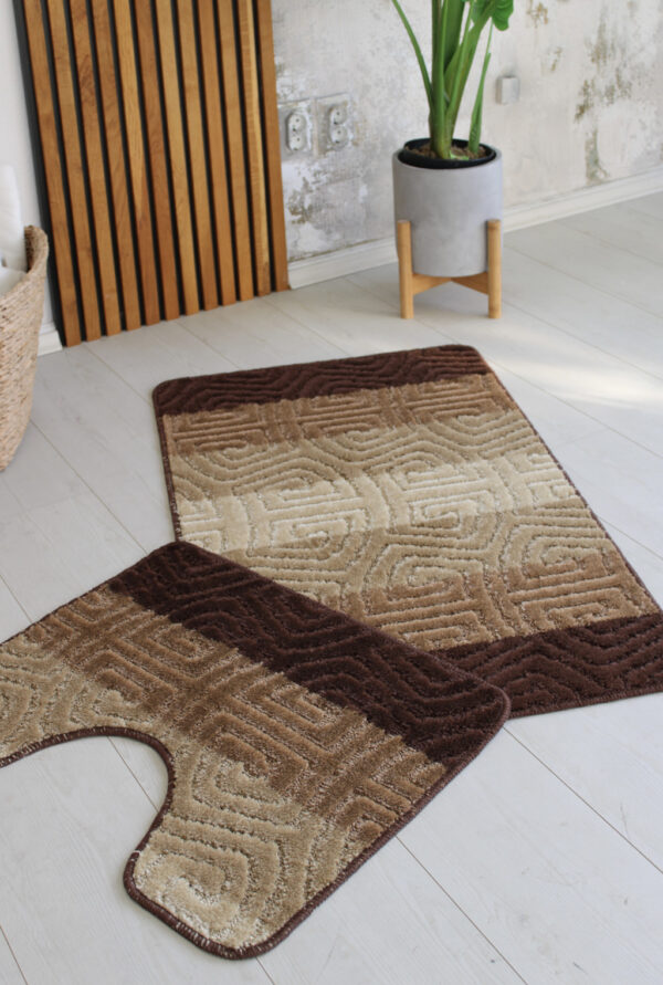 Fürdőszoba szőnyeg Extra Nagy barna geometrikus 2 részes 60x100cm
