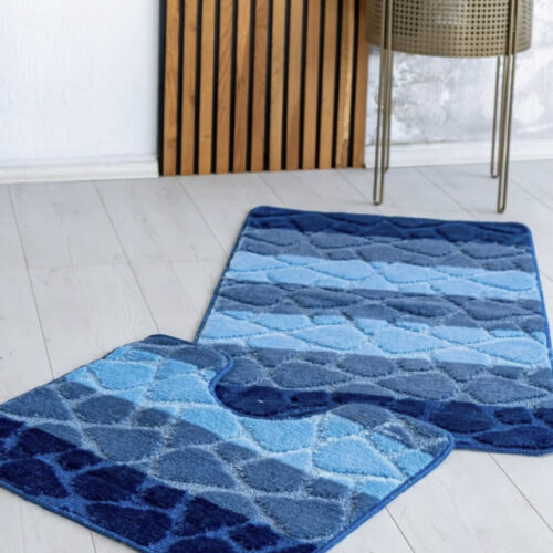 Fürdőszoba szőnyeg Extra Nagy kék geometrikus 2 részes 60x100cm