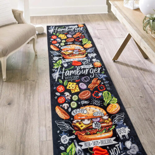 Konyhai szőnyeg Gordon 80x150cm Fekete Hamburgeres