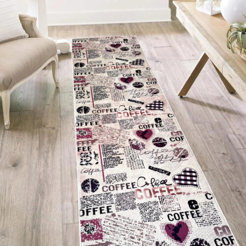 Konyhai szőnyeg Gordon 60x180cm Szív Kávés Burgundy