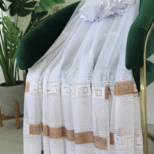 Kész függöny Hermes fehér Barna görög minta 300x160cm