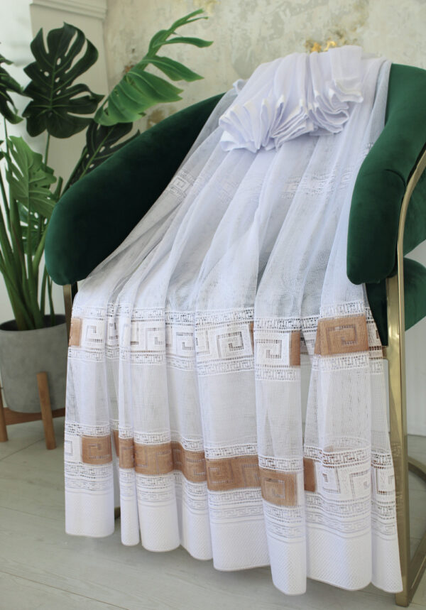 Kész függöny Hermes fehér Barna görög minta 300x160cm