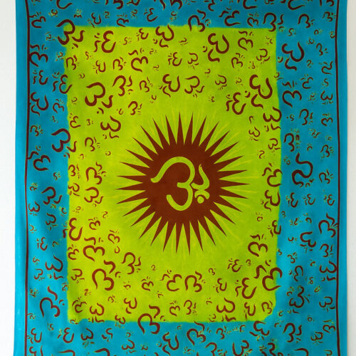 Indiai Ágytakaró Zen 3om pamut neonzöld kék keretes 205x230cm