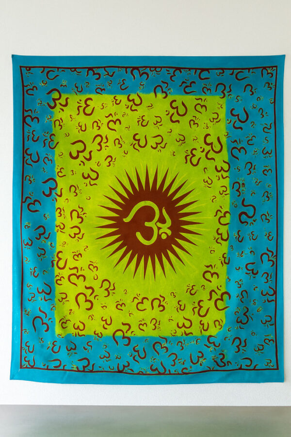 Indiai Ágytakaró Zen 3om pamut neonzöld kék keretes 205x230cm