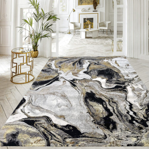 Modern szőnyeg Marble 258 (Black) 80x150cm Fekete-Arany