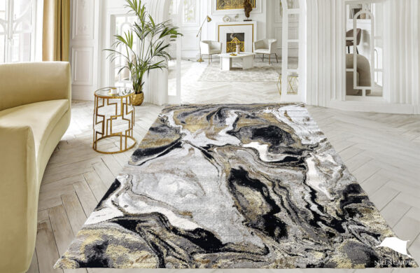Modern szőnyeg Marble 258 (Black) 80x150cm Fekete-Arany