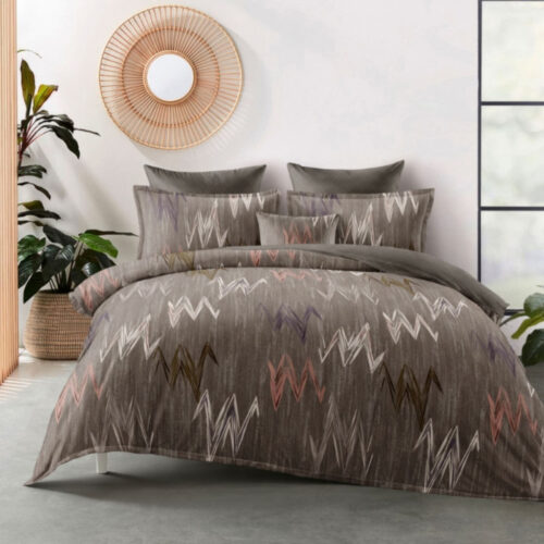 Ágyneműhuzat Nordic Flanel Barna narancs Zigzag mintás 7 részes