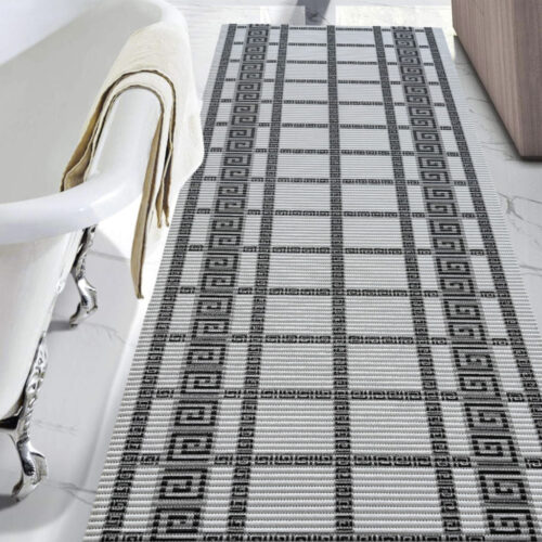 Fürdőszoba szőnyeg PVC Hermes Szürke Görög mintás 65cm széles