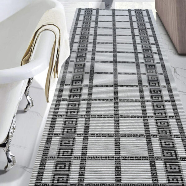 Fürdőszoba szőnyeg PVC Hermes Szürke Görög mintás 65cm széles