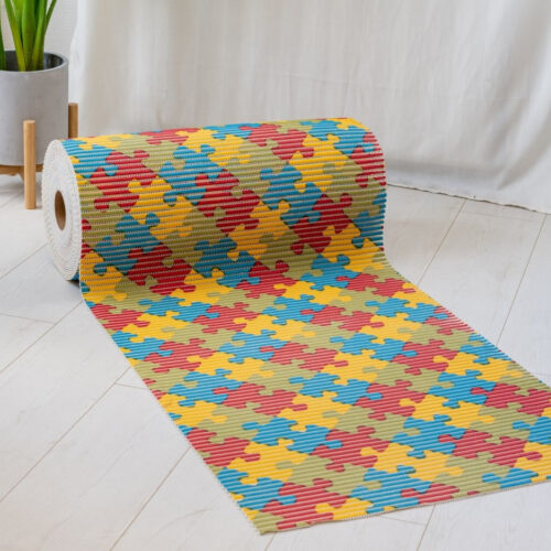 Fürdőszoba szőnyeg PVC színes puzzle 65cm széles
