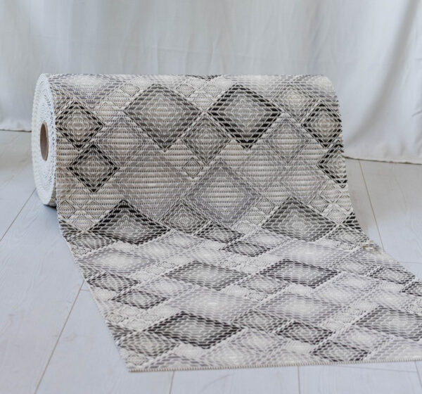 Fürdőszoba szőnyeg PVC szürke rombusz 65cm széles