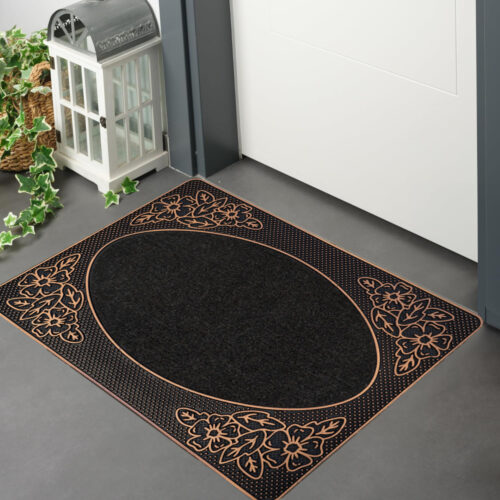 Lábtörlő Star Bronz Ovál virág mintás fekete gumis 45x75cm