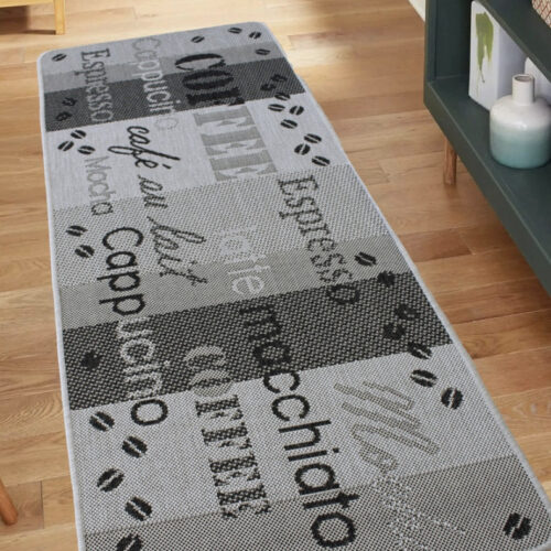 Konyhai szőnyeg Ramsey Sizal 67x180cm Cappuccino felirat Szürke