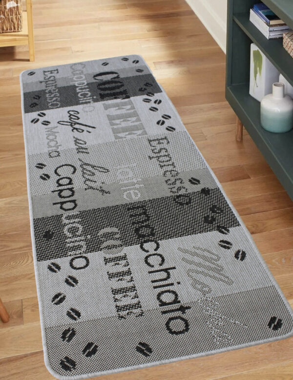 Konyhai szőnyeg Ramsey Sizal 67x180cm Cappuccino felirat Szürke