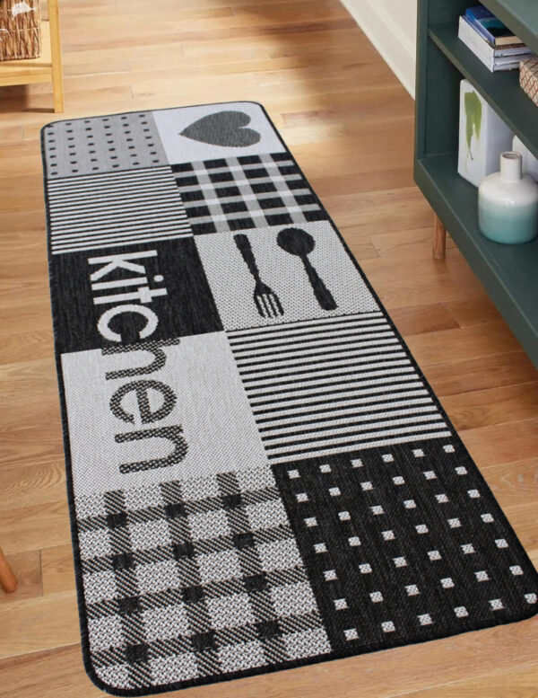 Konyhai szőnyeg Ramsey Sizal 67x180cm Szürke Kitchen Szív minta