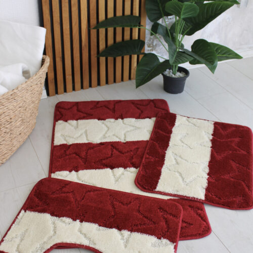 Fürdőszoba szőnyeg 3 részes Star Csillag mintás Piros 50x80cm