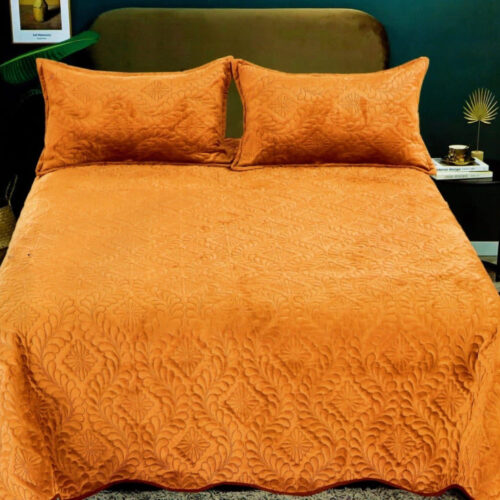 Velvet Mustár ágytakaró szett 3db-os 220x240cm / 54x75cm párna huzat 2db