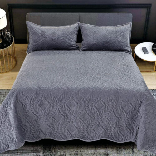 Velvet Sötét Szürke ágytakaró szett 3db-os 220x240cm / 54x75cm párna huzat 2db