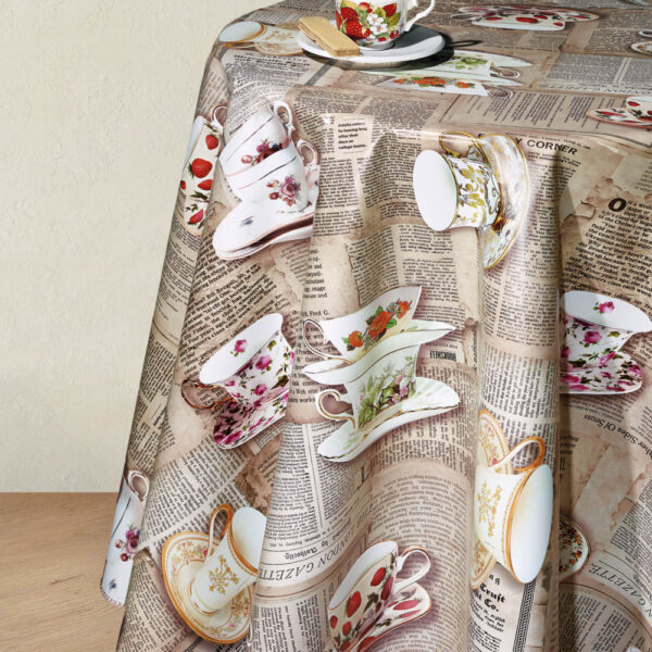 Viaszos vászon méterben 140cm széles Porcelán újságos csészés